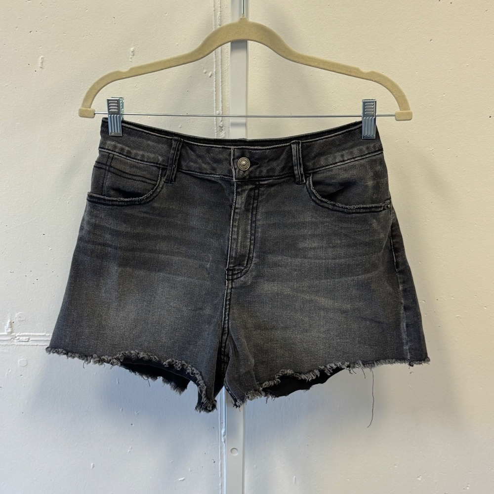 Happily Grey‎ Gray Denim Cutoff Shorts Frayed Hem Size 7/28 High Rise Stretch